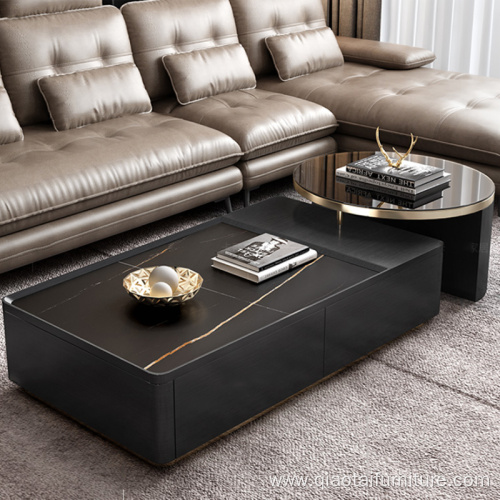 Modern Nesting Stone & Glass Coffee Table Set